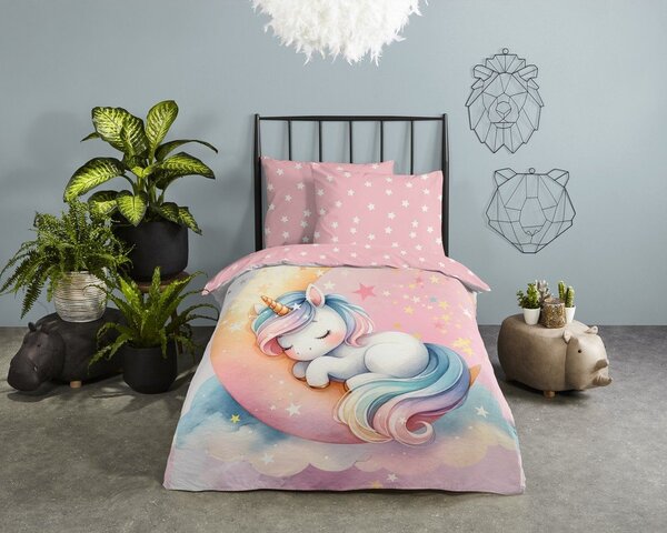 Růžové bavlněné dětské povlečení na jednolůžko 140x200 cm Molly – Good Morning