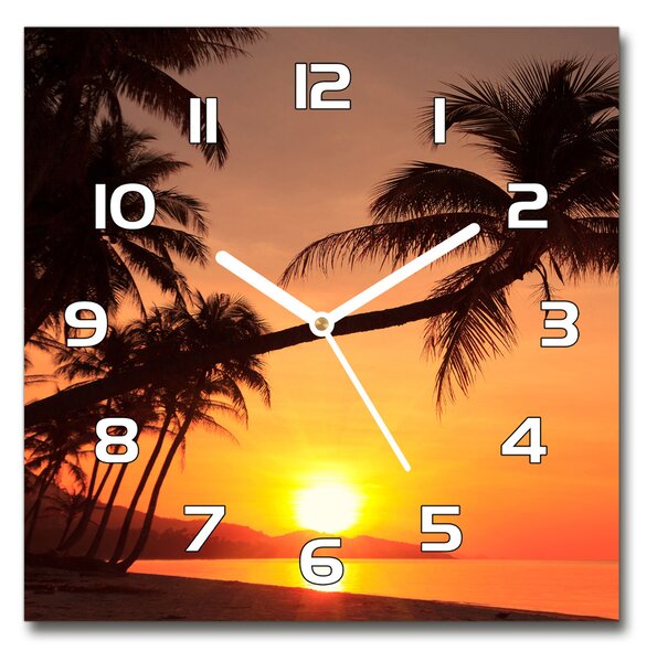 Skleněné hodiny čtverec Západ slunce pláž pl_zsk_30x30_f_60014664