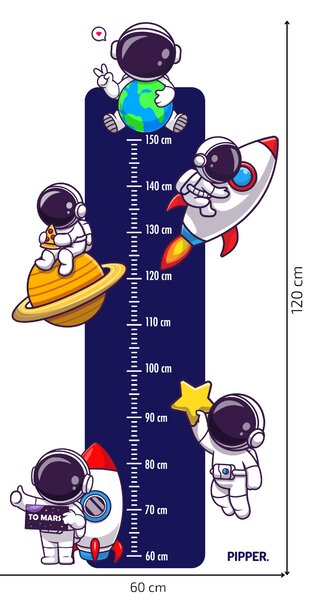PIPPER. Textilní samolepka na zeď "Dětský metr - Astronauti"