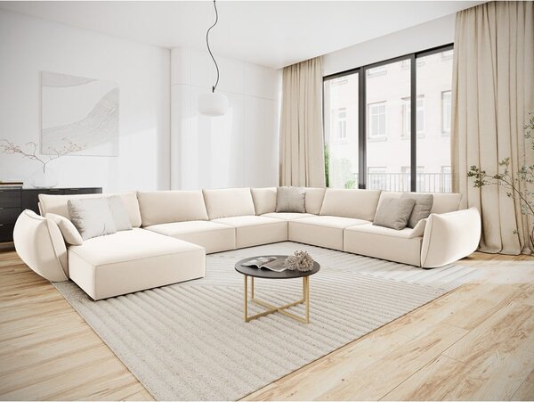 Béžová sametová rohová pohovka (pravý roh/do "U") Vanda – Mazzini Sofas