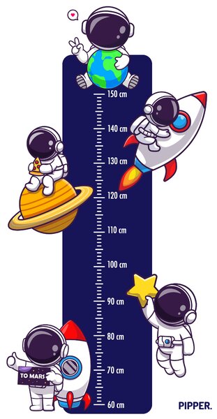 PIPPER. Textilní samolepka na zeď "Dětský metr - Astronauti"