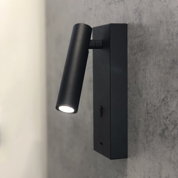 Mantra 8985 Tarifa III, černá nástěnná čtecí lampa LED 3W 3000K, s nabíječkou USB-C