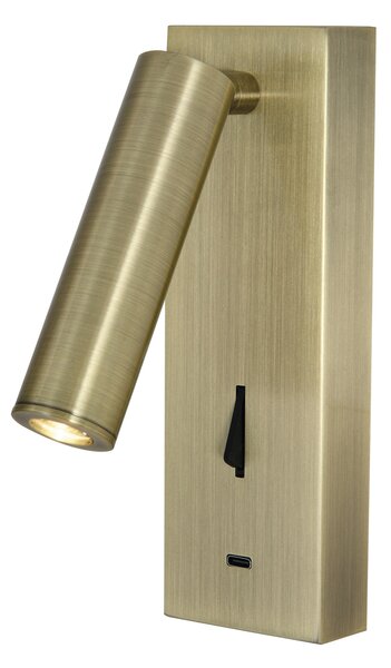 Mantra 8987 Tarifa III, mosazná nástěnná čtecí lampa LED 3W 3000K, s nabíječkou USB-C