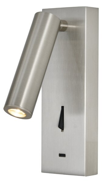 Mantra 8986 Tarifa III, niklová nástěnná čtecí lampa LED 3W 3000K, s nabíječkou USB-C