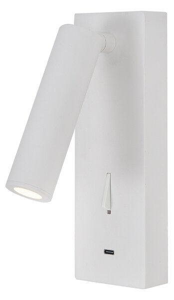 Mantra 8984 Tarifa III, bílá nástěnná čtecí lampa LED 3W 3000K, s nabíječkou USB-C
