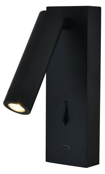 Mantra 8985 Tarifa III, černá nástěnná čtecí lampa LED 3W 3000K, s nabíječkou USB-C