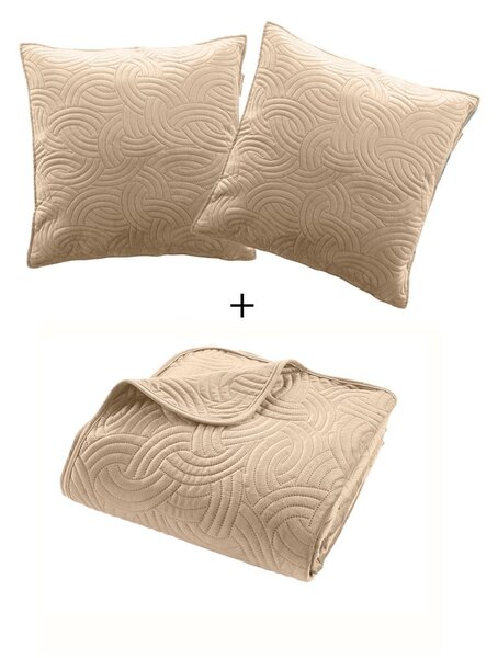 Béžový sametový set přehozu a povlaku na polštář 240x260 cm Solange – douceur d'intérieur