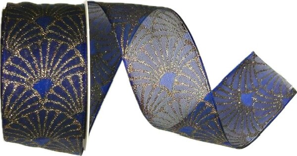 Stuha vánoční organzová GLAMOUR FESTIVAL BLUE modrá 40mm x 2m (14,50,-Kč/m)