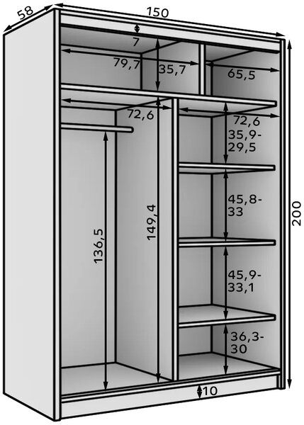 Posuvná skříň se zrcadlem 150 cm NIKA - bílá