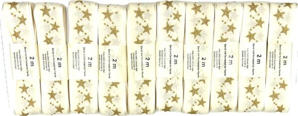 Sada 10x Vánoční stuha STAR CHAIN krémová 25mm x 2m (7,- Kč/m) (14,-Kč/ks)