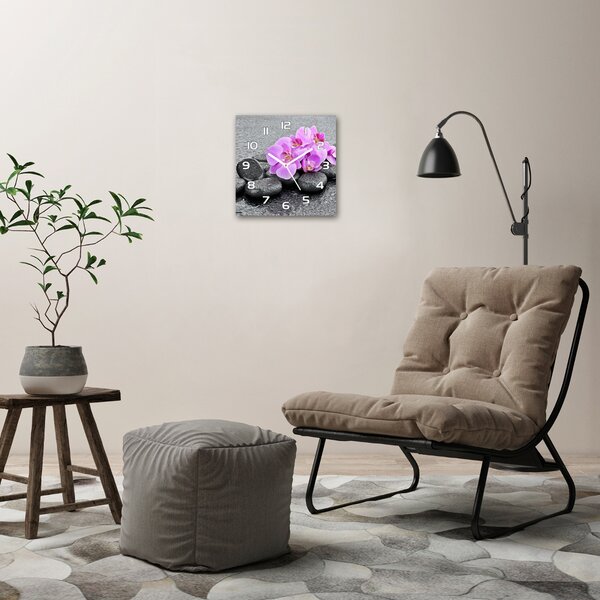 Skleněné hodiny čtverec Orchidej a kamení pl_zsk_30x30_f_69189175