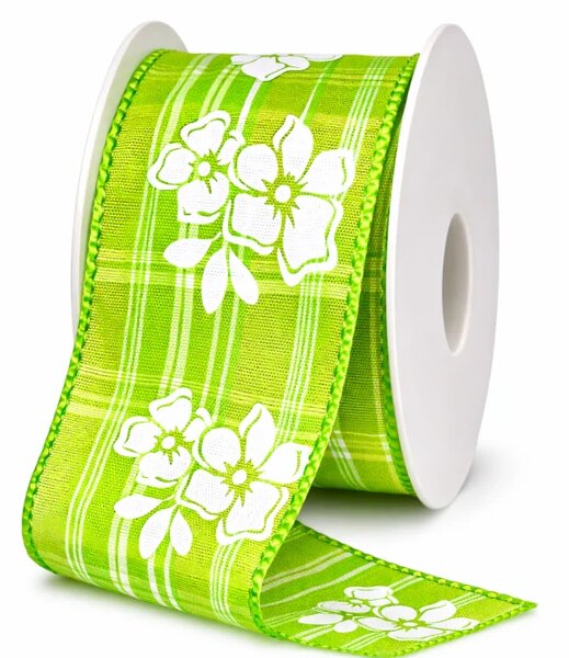 Stuha taftová Summer Blossom Green zelená 40mm x 2m(13,-Kč/m)