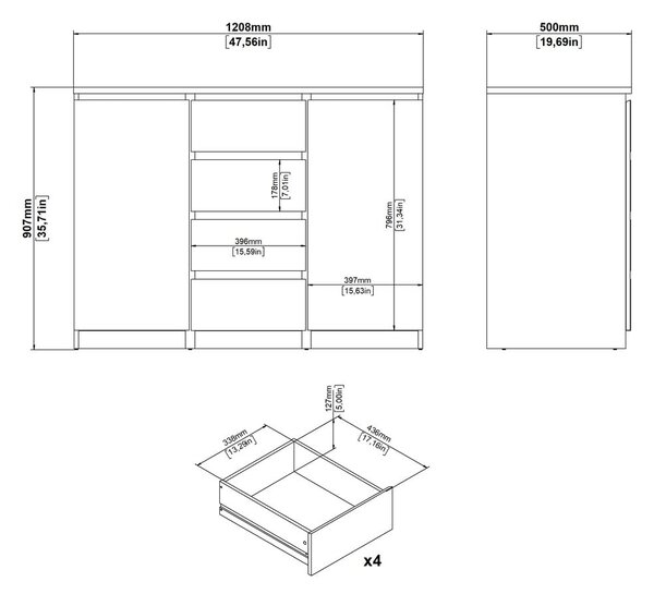 Komoda v dekoru dubu v přírodní barvě 121x91x50 cm Naia – Tvilum
