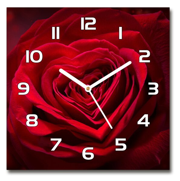 Skleněné hodiny čtverec Červená růže srdce pl_zsk_30x30_f_75608886