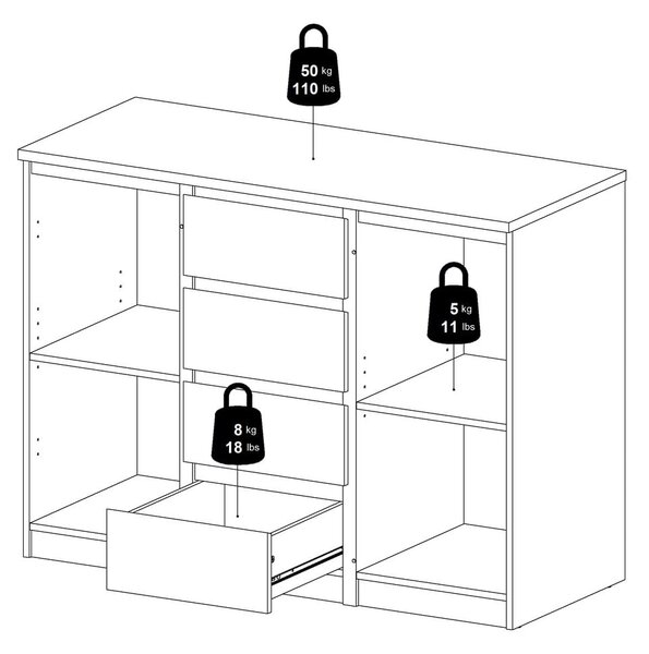 Komoda v dekoru dubu v přírodní barvě 121x91x50 cm Naia – Tvilum