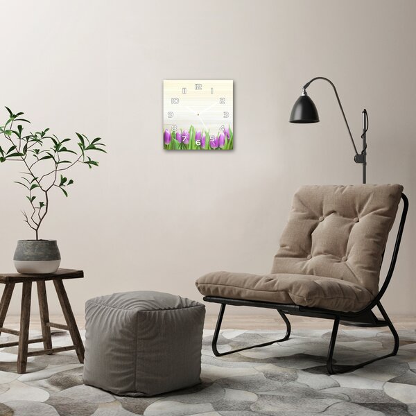 Skleněné hodiny čtverec Fialové tulipány pl_zsk_30x30_f_78755149
