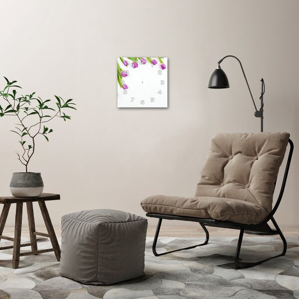 Skleněné hodiny čtverec Fialové tulipány pl_zsk_30x30_f_78573099