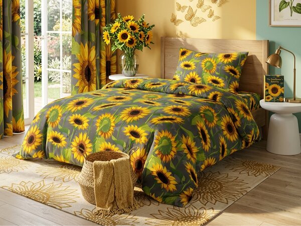 Bavlněné povlečení SUNFLOWER šedé Rozměr povlečení: 70 x 90 cm | 140 x 200 cm
