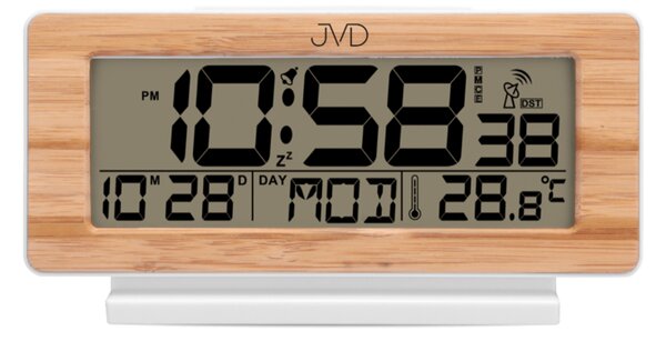 Rádiem řízený digitální multifunkční budík JVD RB3523.3 s teploměrem (budík z pravého bambusového dřeva)