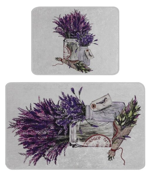 Koupelnové předložky ve fialové a světle šedé barvě v sadě 2 ks 60x100 cm Purpura – Foutastic