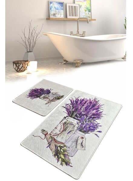Koupelnové předložky ve fialové a světle šedé barvě v sadě 2 ks 60x100 cm Purpura – Foutastic