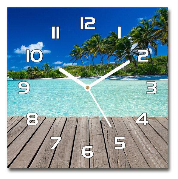 Skleněné hodiny čtverec Tropická pláž pl_zsk_30x30_f_83145029