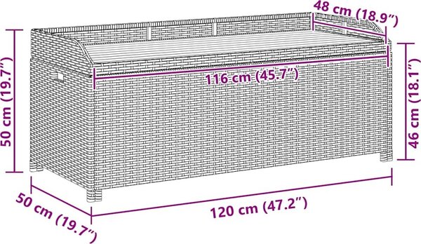 VidaXL Zahradní lavice s úložným prostorem 120 cm polyratan [46481] Barva: Šedá