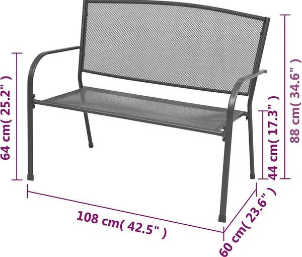 VidaXL Zahradní lavice 108 cm ocel a pletivo antracitová [42732]