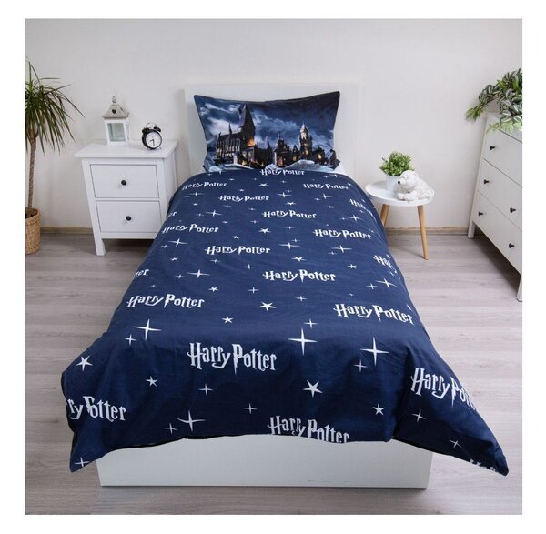 Tmavě modré/šedé dětské povlečení na jednolůžko z mikrovlákna 140x200 cm Harry Potter "Hogwarts Night" – Jerry Fabrics
