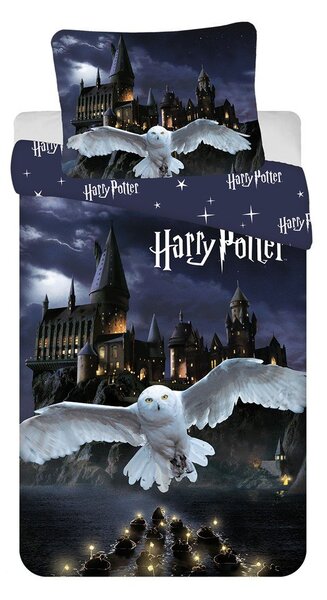 Tmavě modré/šedé dětské povlečení na jednolůžko z mikrovlákna 140x200 cm Harry Potter "Hogwarts Night" – Jerry Fabrics