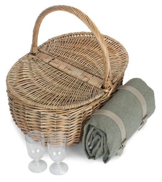 Willow Direct Piknikový koš OVAL GREY SAGE TWEED proutěný pro 2 osoby