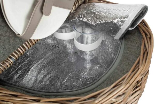 Willow Direct Piknikový koš OVAL GREY SAGE TWEED proutěný pro 2 osoby