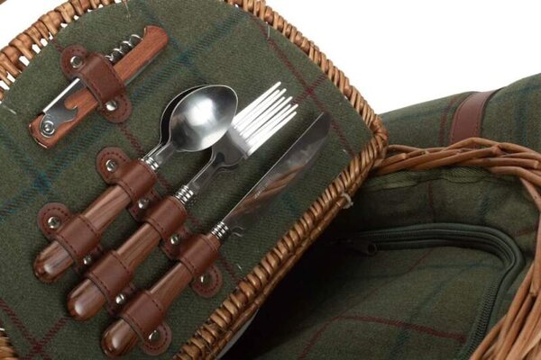 Willow Direct Britský piknikový koš OVAL GREEN TWEED proutěný pro 2 osoby