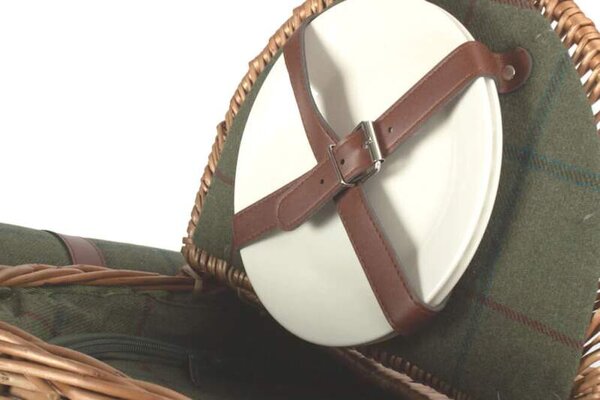 Willow Direct Britský piknikový koš OVAL GREEN TWEED proutěný pro 2 osoby