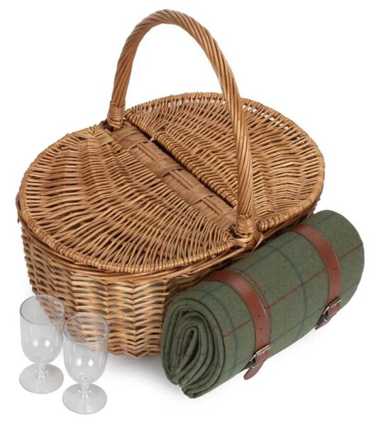 Willow Direct Britský piknikový koš OVAL GREEN TWEED proutěný pro 2 osoby