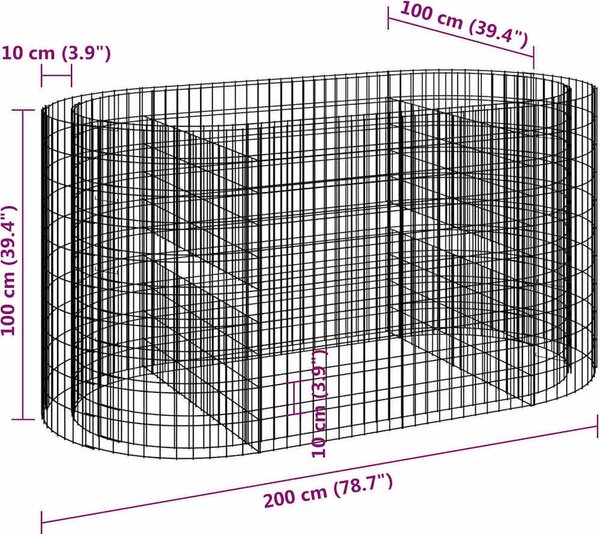 VidaXL Gabionový vyvýšený záhon pozinkované železo 200 x 100 x 100 cm [152045]
