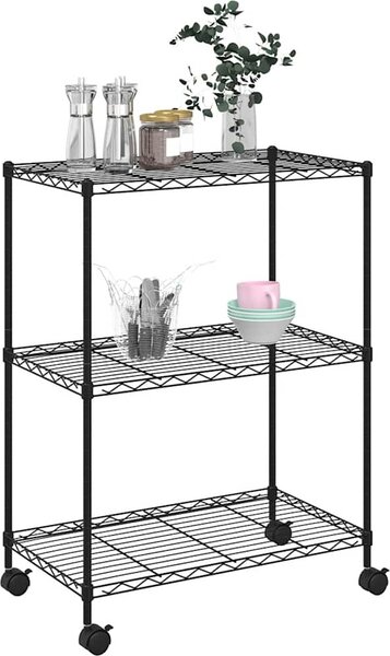 VidaXL 3patrový úložný regál na kolečkách 60 x 35 x 81 cm 150 kg [324625] Barva: Černá