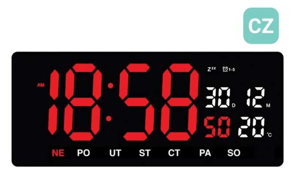 JVD Digitální černé nástěnné hodiny s LED červenými číslicemi JVD DH3604.3 ( )