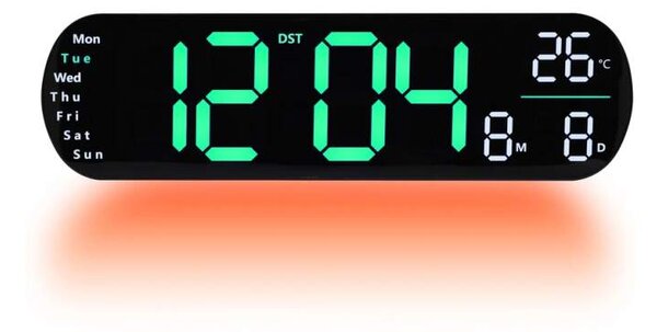 JVD Digitální černé nástěnné hodiny s LED zelenými číslicemi JVD DH5502.3 ( s celoplošným podsvícením)