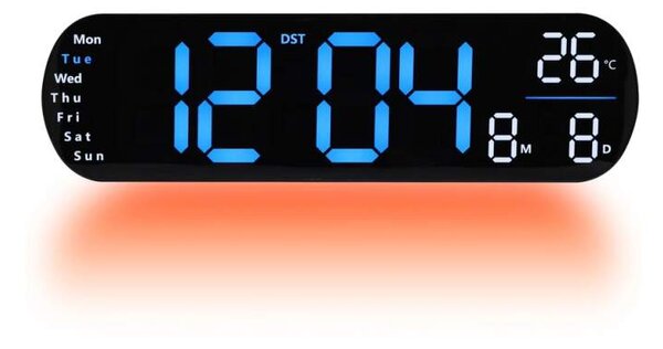JVD Digitální černé nástěnné hodiny s LED modrými číslicemi JVD DH5502.1 ( s celoplošným podsvícením)