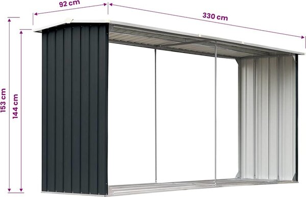 VidaXL Zahradní kůlna na dříví pozinkovaná ocel 330x92x153 cm [47087] Barva: antracitová