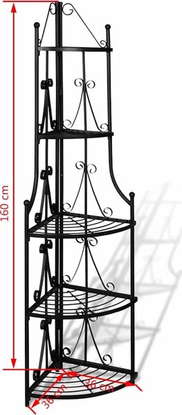 VidaXL Kovový rohový stojan na květiny - 36 x 160 cm - [40782] Barva: Černá