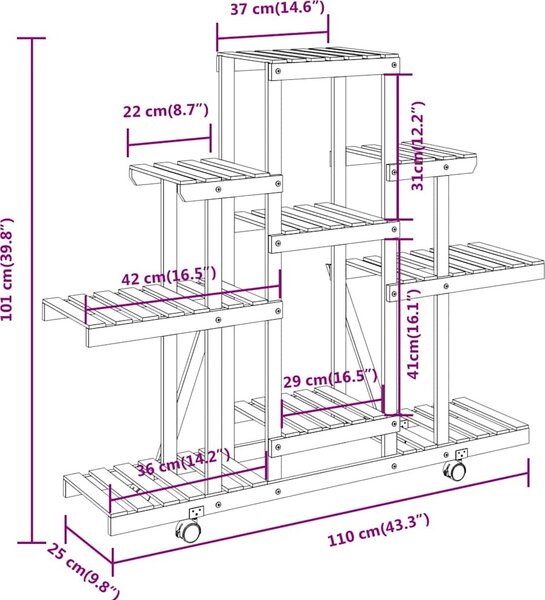 VidaXL Stojan na květiny na kolečkách 110x25x101 cm masivní jedle [362852] Barva: Hnědá