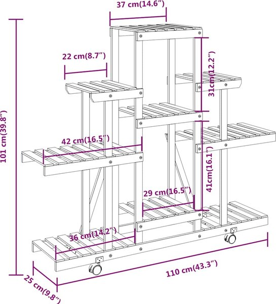 VidaXL Stojan na květiny na kolečkách 110x25x101 cm masivní jedle [362852] Barva: Hnědá
