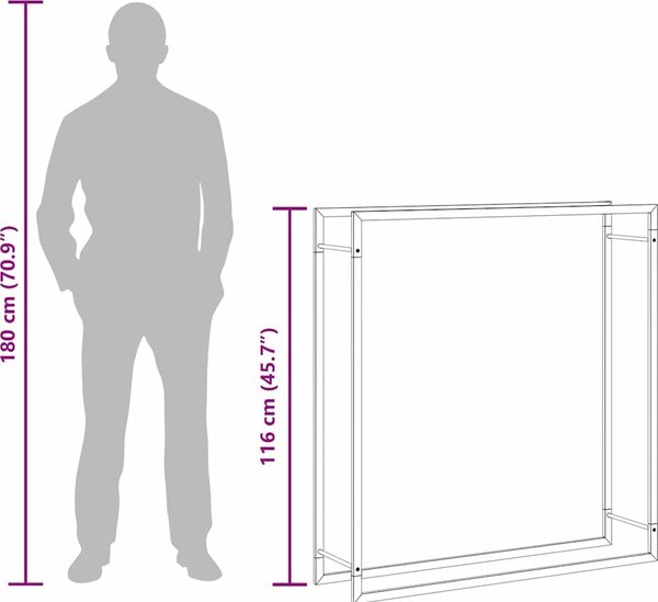 VidaXL Stojan na palivové dřevo matný 110x28x116 cm ocel [350310] Barva: Černá