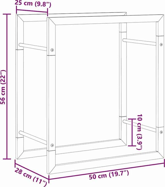 VidaXL Stojan na palivové dřevo matný 50 x 28 x 56 cm ocel [350304] Barva: Černá