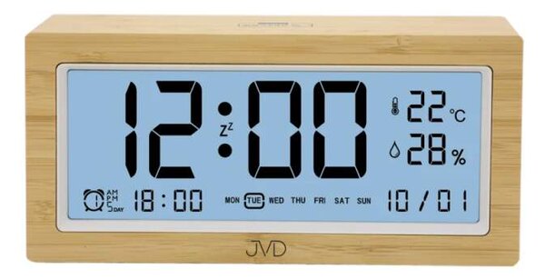 JVD Svítící digitální budík JVD SB2897 v imitaci dřeva ( s teploměrem a vlhkoměrem)