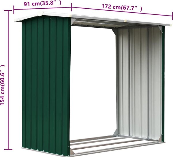 VidaXL Zahradní kůlna na dříví z pozinkované oceli 172x91x154 cm [47080] Barva: Zelená