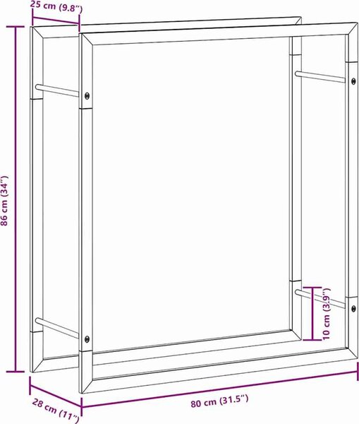 VidaXL Stojan na palivové dřevo matný 80x28x86 cm ocel [350307] Barva: Černá