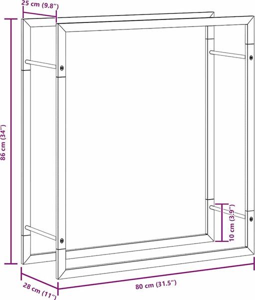 VidaXL Stojan na palivové dřevo matný 80x28x86 cm ocel [350307] Barva: Černá